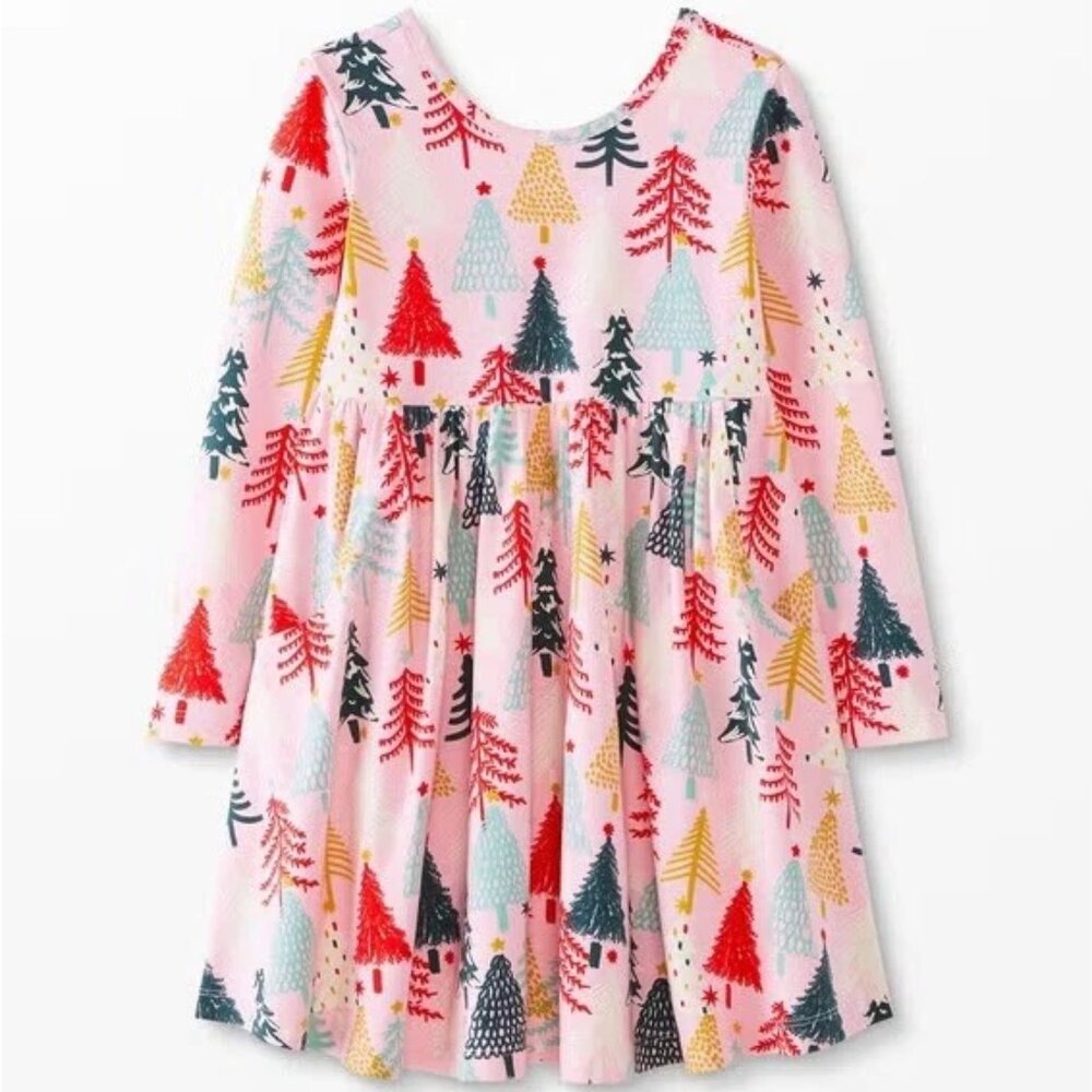 NEW Hanna Andersson Pink Christmas Tree Dress Size 12 (150cm)
